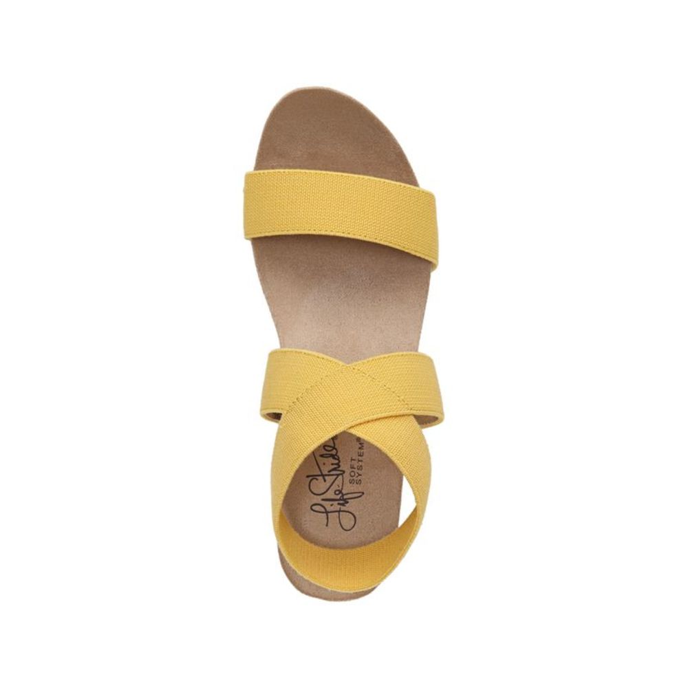LIFE STRIDE Womens Yellow , Cork Heel Del Mar Open Toe Wedge Slip On Sandals 6 M